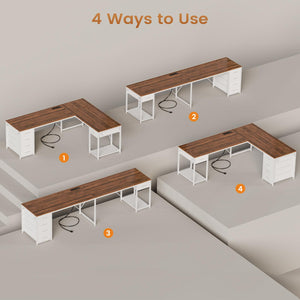 L-Shaped Desk with Drawers & Built-In Power Strip