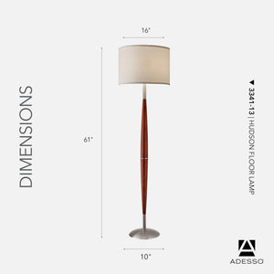 Floor Lamp with Wood Pole, Drum Shade & 3-Way Dimmer, 61"H