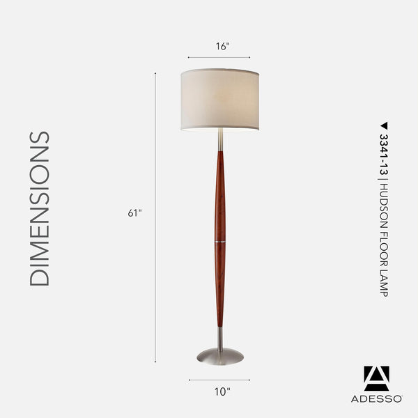 Floor Lamp with Wood Pole, Drum Shade & 3-Way Dimmer, 61"H
