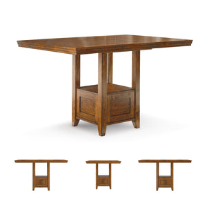 Counter Height Extension Dining Table with Shelf — Medium Brown