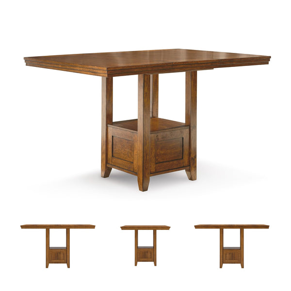 Counter Height Extension Dining Table with Shelf — Medium Brown