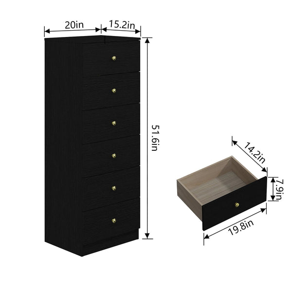 6-Drawer Vertical Dresser with Gold Handles