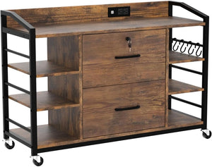 44" 2-Drawer File Cabinet with Lock & Power Strip