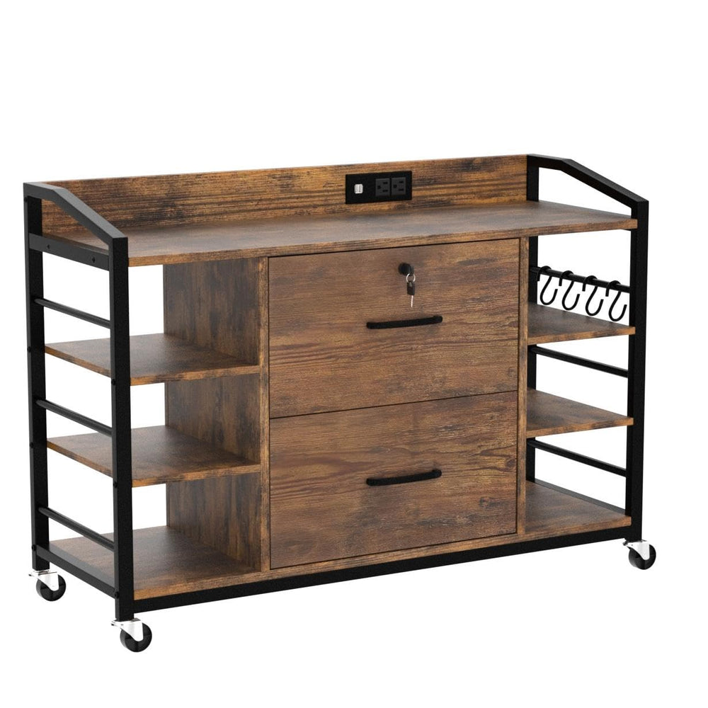 44" 2-Drawer File Cabinet with Lock & Power Strip