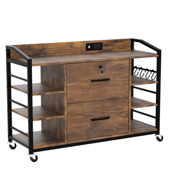 44" 2-Drawer File Cabinet with Lock & Power Strip