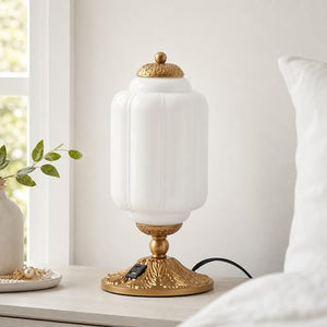 Milk Glass Touch Table Lamp with 3-Way Dimmable Lighting & USB Charging Ports