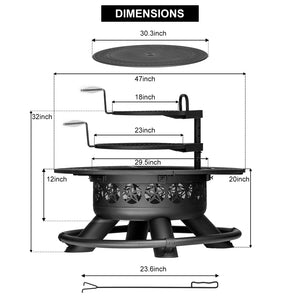 47-Inch Round Wood Burning Fire Pit Table with Grill