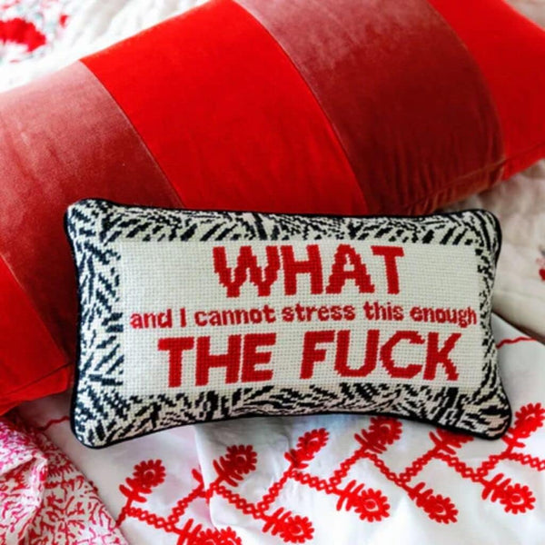 Needlepoint Decorative Throw Pillow – WTF – 8" x 14"