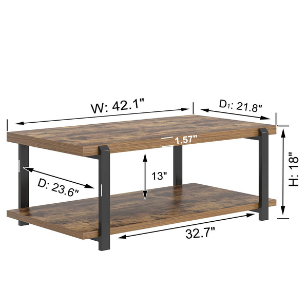 Modern Rectangle Coffee Table with 2-Tier Storage