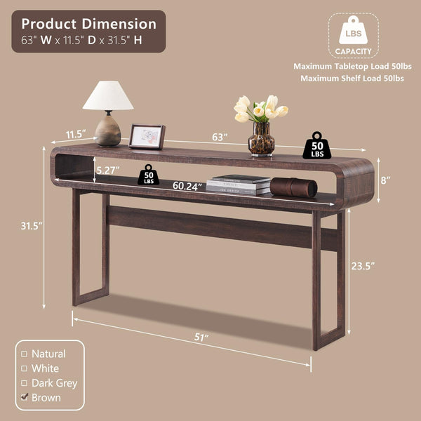 63" Console Table with Open Shelf