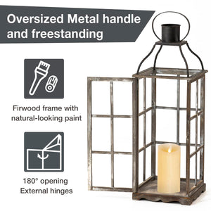 Farmhouse Wooden Candle Lanterns Set of 2 – Indoor & Outdoor Decorative Floor Lanterns