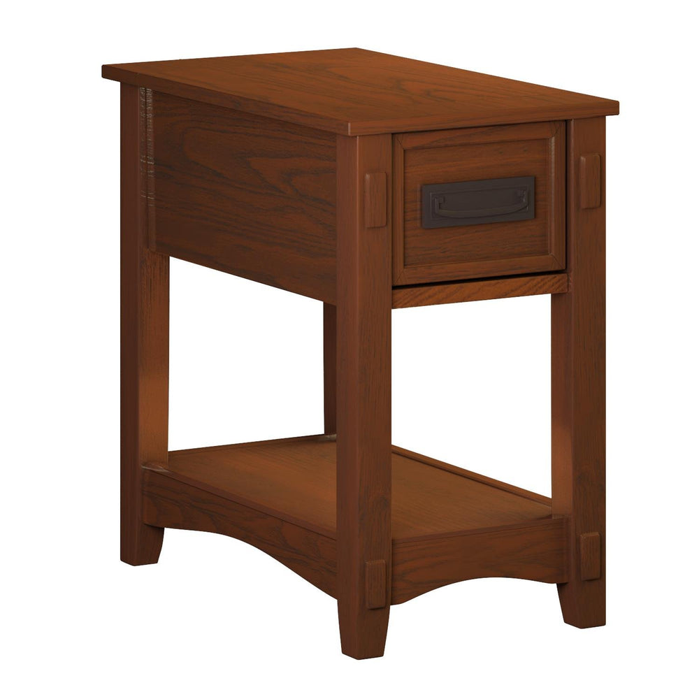 Mission-Style Chairside End Table with Drawer and Shelf