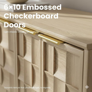 60-Inch Sideboard Buffet Cabinet with 3D Checkerboard Doors & Wood Legs