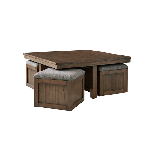 Dark Brown Coffee Table with 4 Storage Stools