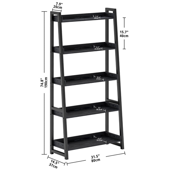 5-Tier Ladder Shelf – Industrial Bookcase