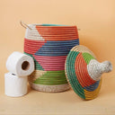Handwoven Cylindrical Storage Basket with Lid