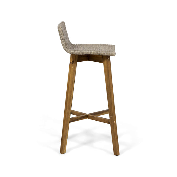 Outdoor Acacia Wood Wicker Barstools Set of 4