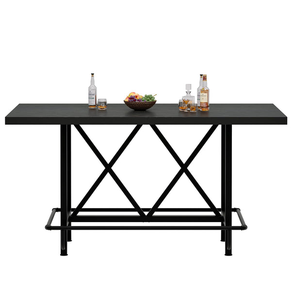 63-Inch Industrial Counter Height Bar Table with Metal Footrest