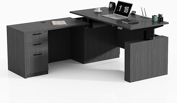 L-Shaped Height Adjustable Executive Standing Desk with Lockable Cabinets