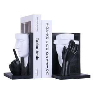 Decorative Bookends Set – Resin Face Sculptures, 2 Styles