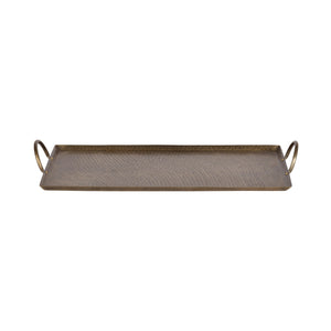 Hammered Rectangle Metal Decorative Tray with Handles