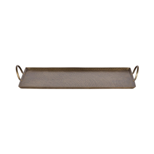 Hammered Rectangle Metal Decorative Tray with Handles