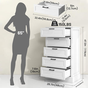 White 5-Drawer Dresser with Black Handles