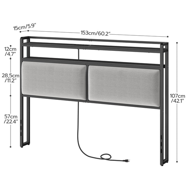 Queen Upholstered Storage Headboard with LED Lights & Charging Station