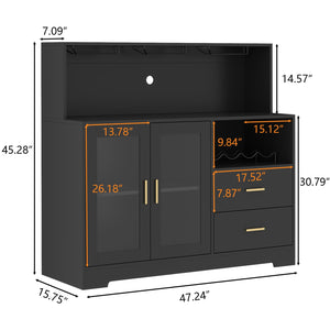 Bar Cabinet with LED Light & Wine Rack