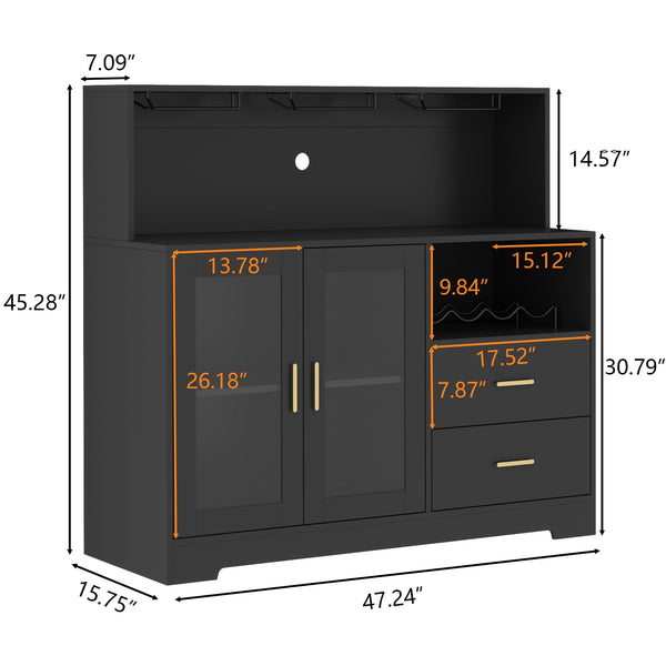 Bar Cabinet with LED Light & Wine Rack