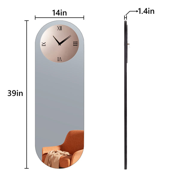 Large Oval Mirror Wall Clock – Black, 13"W x 39"H