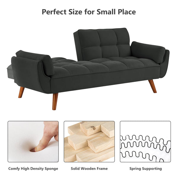 Futon Sofa Bed with Adjustable Split Backrest, Twin Size