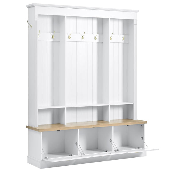 LED Hall Tree with Storage Bench, Shoe Cabinets & Coat Rack