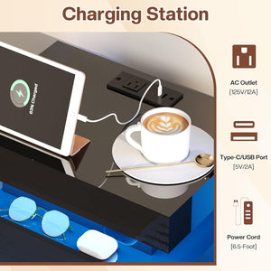 3-Piece Coffee & End Table Set with LED Light & Charging Station – Black