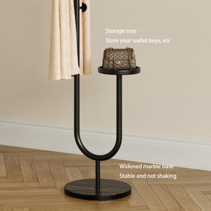 Metal Coat Rack with Marble Base & Storage Tray