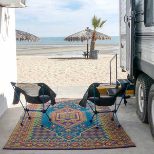 Outdoor Turkish Pattern Area Rug - Aqua, 6 ft x 9 ft
