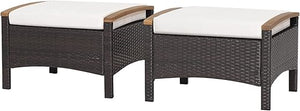 Outdoor Wicker Ottoman Set – 2 Piece Patio Rattan Footrest with Cushions