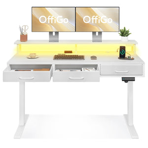 Electric Standing Desk with Drawers & Monitor Stand, 55 Inch
