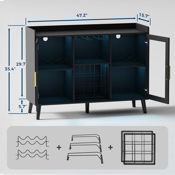 Modern Wine Bar Cabinet with LED Lighting