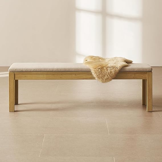 Solid Wood Upholstered Dining Bench – Modern Farmhouse Style