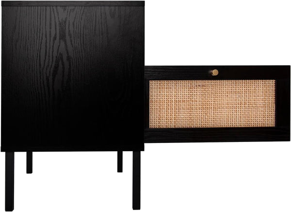Boho Rattan Nightstand Set of 2 with Storage Cabinet & Metal Legs