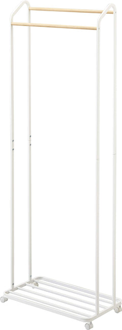 Rolling Garment Rack with Staggered Wooden Rods