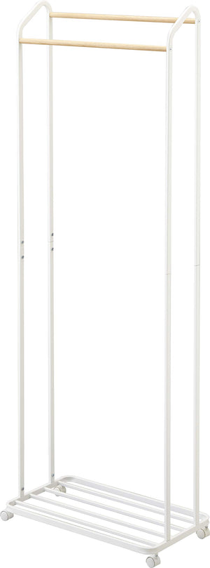 Rolling Garment Rack with Staggered Wooden Rods