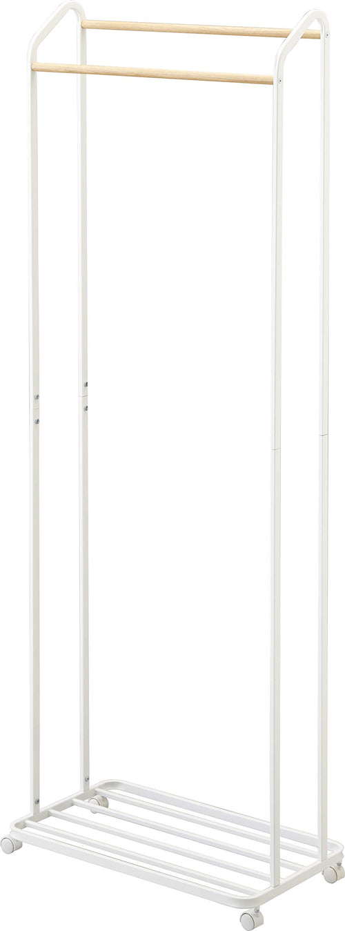 Rolling Garment Rack with Staggered Wooden Rods