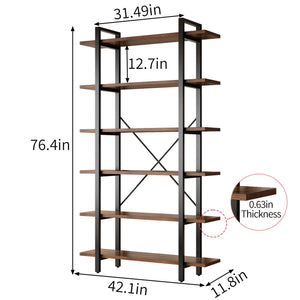 6-Tier Industrial Bookshelf with Metal Frame
