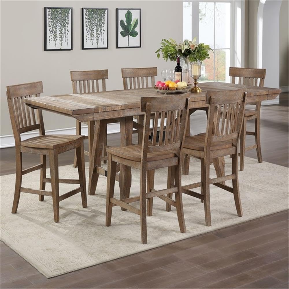 Counter Height Dining Set with Extendable Table and Rustic Chairs