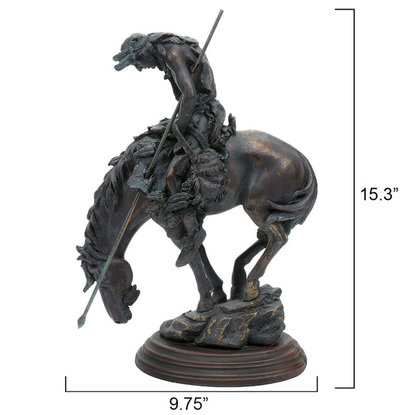 Western Warrior Polystone Sculpture - Bronze-Tone Decorative Statue