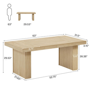 63-Inch Executive Office Desk with Wood Grain Finish and Heavy-Duty Legs