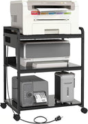 3-Tier Printer Stand with Wheels, Power Outlet & USB Port