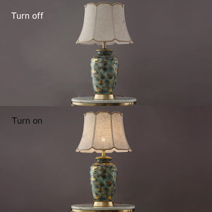 Blue Hand-Painted Ceramic Table Lamp with Fabric Shade